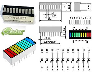 BARRA GRAFICA DE LED (LED BARGRAPH) - 10 SEGMENTOS - 4 CORES