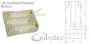 SUPORTE DE PILHAS  3 PEQUENO  AA PARALELO BRANCO