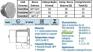 TAMPAO 6P 11/2 NPT EEXE LATAO NIQ.