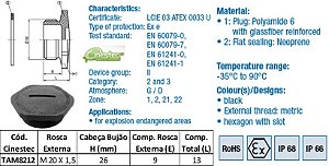 TAMPAO HEXAGONAL EXE S/ ANEL VEDACAO PA6 M20 PRETO