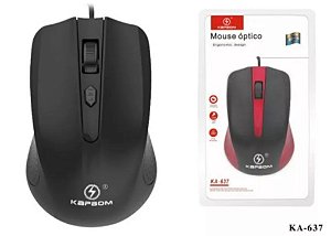 MOUSE OPTICO ERGONOMICO - PRETO USB  - KA-637 - 1200 DPI