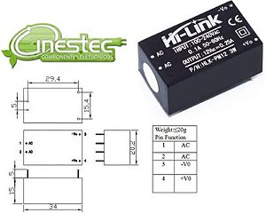 MICRO FONTE 12V X 0,25A (250MA) - 3W  HLK-PM12  ENCAPSULADA
