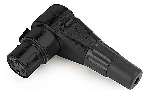 PLUG CANON/XLR FEMEA 90 graus PRETO 3 VIAS PROFISSIONAL