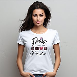 Camisetas personalizadas com imagem "Deus Me Amou" com impressão de alta qualidade nos tamanhos P, M, G, GG e XG