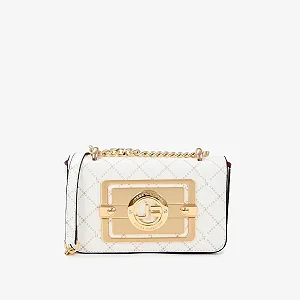 Bolsa Transversal Monograma/ Couro/ Amêndoa e Off White/ Jorge Bischoff