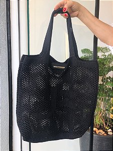 Bolsa Shopper em Crochet/ Caramelo e Preto/ Jorge Bischoff