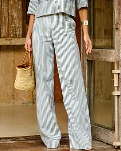 Calça Pregas Stripes Azul Jeans/ Murau