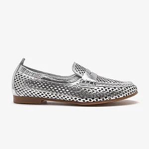 Mocassim Feminino Flora Couro Prata/ Democrata