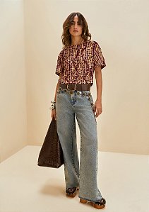 Camiseta Solta Decote/ Mix Vinho e Bege/ Morena Rosa