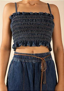 Top Decote Reto Alça/ Azul Jeans/ Morena Rosa