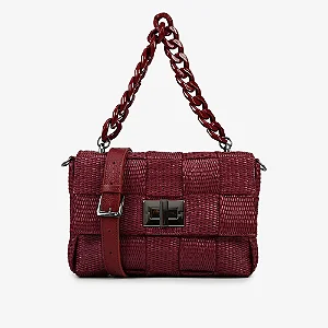 Bolsa Transversal Vinho Cabernet Ráfia Alça Couro/ Jorge Bischoff