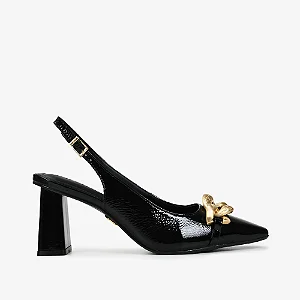 Slingback Preto Couro Verniz/ Jorge Bischoff