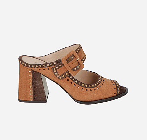 Mule Peep Toe em Camurça Caramelo/ Luiza Barcelos