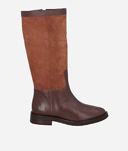 Bota De Cano Longo Em Couro Marrom Café E Camurça Caramelo/ Luiza Barcelos