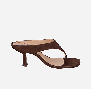 Sandália De Dedo Salto Fino Médio Em Camurça Marrom Café/ Luiza Barcelos