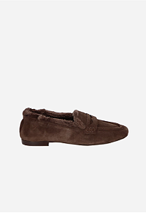 Mocassim Loafer Em Camurça Marrom Com Pelos/ Luiza Barcelos