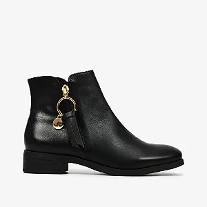 Bota Cano Baixo Preto Ocre Couro/ Jorge Bischoff