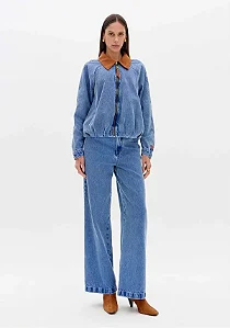 Calça Jeans Wide Leg Com Bolsos/ Lança Perfume