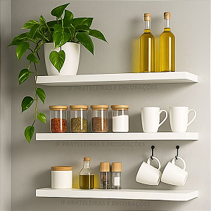 Prateleira De Mdf Branca Fosca 80x20 Kit C/ 3 Und Flutuante