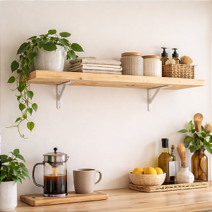 Prateleira de Pinus Natural 100x30 Mão Francesa Branca