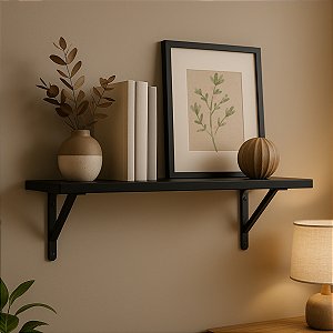 Kit 1 Prateleiras Preto Mdf 60x40 Mão Francesa - Decoração