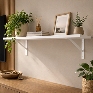 1 Prateleira Branca Mdf 100x40 Mão Francesa - Decoração