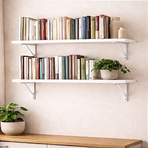 2 Prateleira Branca Mdf 100x40 Mão Francesa - Decoração