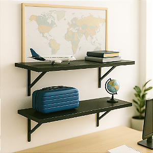 2 Prateleira Preta Mdf 100x40 Mão Francesa - Decoração