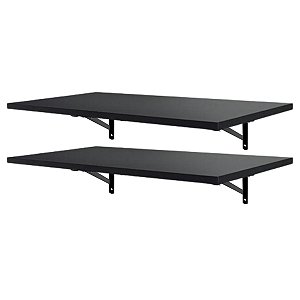 2 Prateleira Preta Mdf 35x25 Mão Francesa - Decoração