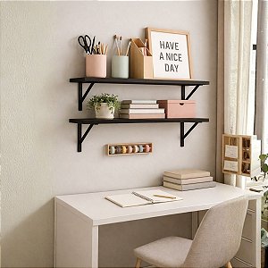 Kit 2 Prateleiras Preta Mdf 80x25 Mão Francesa - Decoração