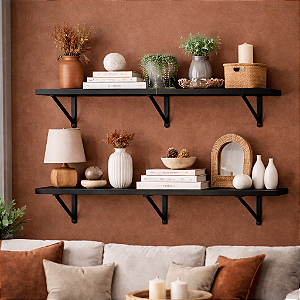 Kit 2 Prateleira Preta Mdf 150x25 Mão Francesa - Decoração