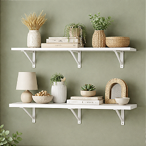 Kit 2 Prateleira Decoração 120x30 Mdf Branca Mão Francesa