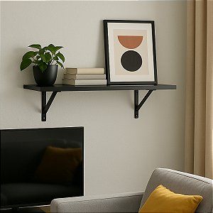 Kit 1 Prateleiras Preta Mdf 60x35 Mão Francesa - Decoração