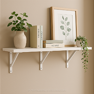 Kit 1 Prateleira Decoração 120x35 Mdf Branca Mão Francesa