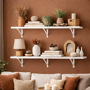 Kit 2 Prateleira Decoração 130x40 Mdf Branca Mão Francesa