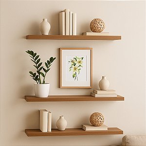 Prateleira De Mdf Louro Freijo 60x20 Kit C/ 3 Und Flutuante