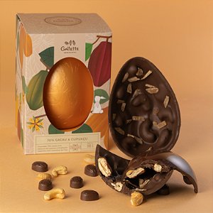 Ovo de Páscoa 70% Cacau, Cupuaçu Cristalizado e Castanha de Caju (400g)