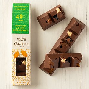 Barrinha 40% Cacau Chocolate ao Leite Nuts & Berries (40g)