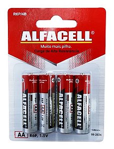 Pilha Comum PQ AA 1.5V Cartela Com 4 Unidades - Alfacell