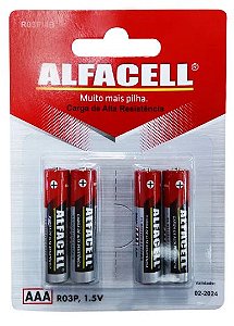 Pilha Comun Palito AAA 1.5V Cartela Com 4 Unidades - Alfacell