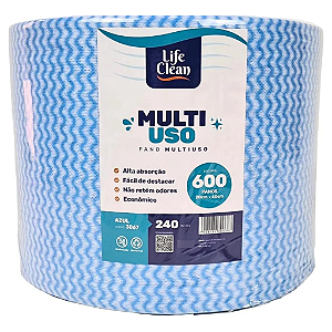 Pano Multiuso Rolo Azul 20x40cm 600 Unidades 240m Life Clean