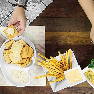 Tigela Com Dois Compartimentos Bowl para Petiscos, Molhos e Saladas