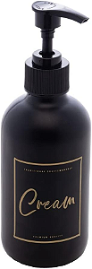 Kit com Porta Creme e Porta Sabonete de Vidro Fosco com Pump em Plástico Preto 250ml - Lyor
