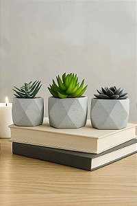 Kit 3 Vasos de Suculentas Artificiais em Cimento – Decoração Moderna e Prática