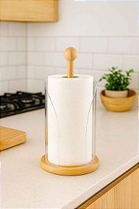Suporte de Porta Rolo de Papel Toalha em Bambu