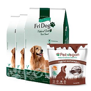 Kit 3 Pacotes ração Fri Dog Plant Based  2kg + Snack PetVegan Sabor Chocolate