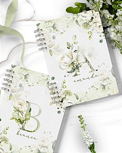 Caderno floral alfabeto  rosas brancas