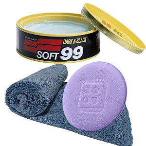 Cera de Carnaúba Soft99 Dark & Black + Aplicador de Espuma + Microfibra 500 GSM