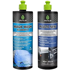 Magic Wash Blueberry Lava Auto Neutro Concentrado + Plastic New Renovador Plásticos Borrachas