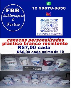 CANECA PLASTICA BRANCA COM VINIL